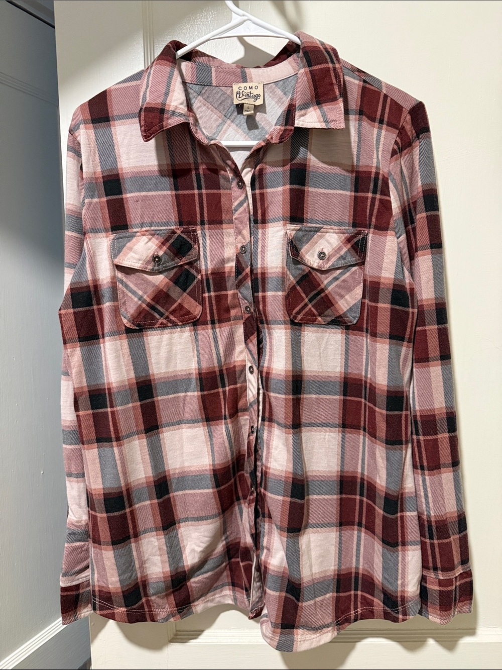 Como Vintage Pink and Burgundy Plaid Button-Down Shirt